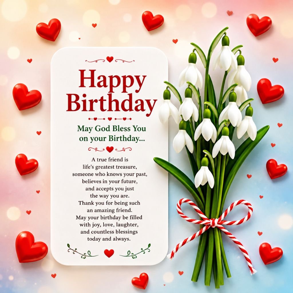 white snowdrop flowers happy birthday card for friend