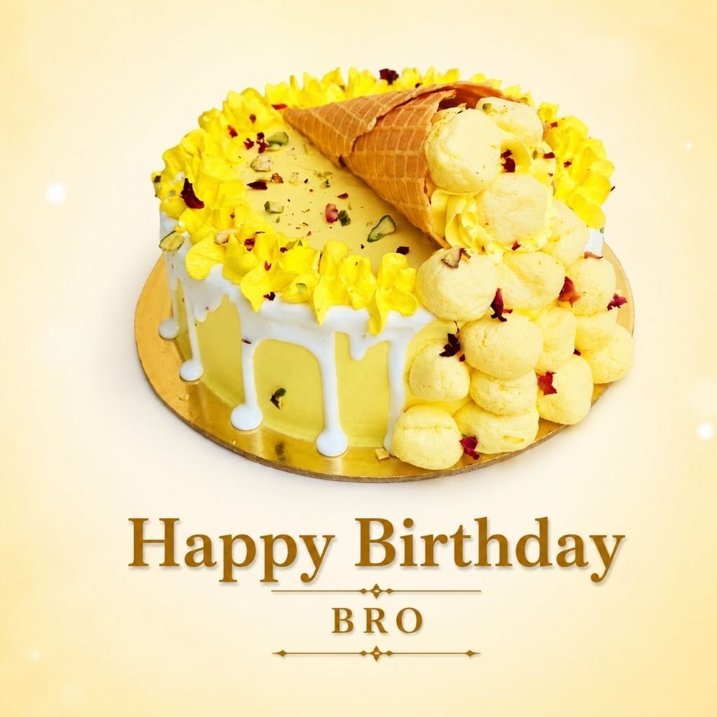 yellow designer cake happy birthday brother image