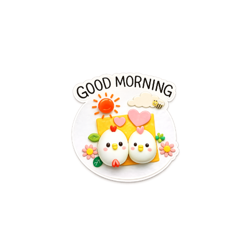 Cute Good Morning sticker with adorable egg chicks