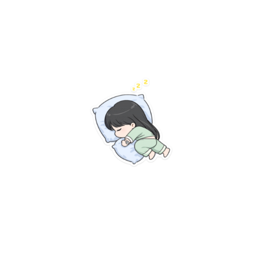 Cute cartoon sleeping child sticker lying on a blue pillow