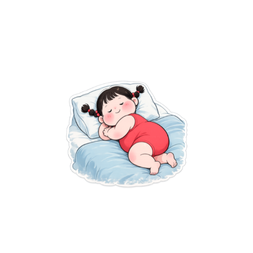 Cute sleeping baby girl resting on a soft blue pillow