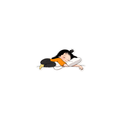 Cute sleeping child sticker hugging a white pillow