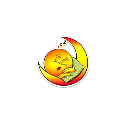 Cute sleeping emoji sticker resting on a crescent moon