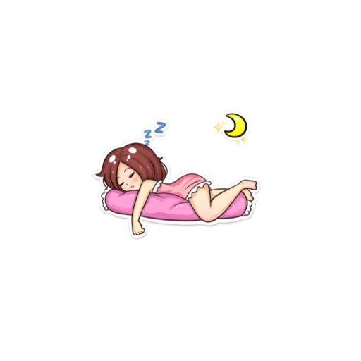 Cute sleeping girl sticker resting on a pink pillow