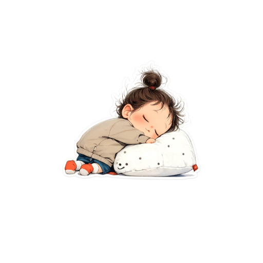 Cute sleeping little girl hugging a soft white pillow