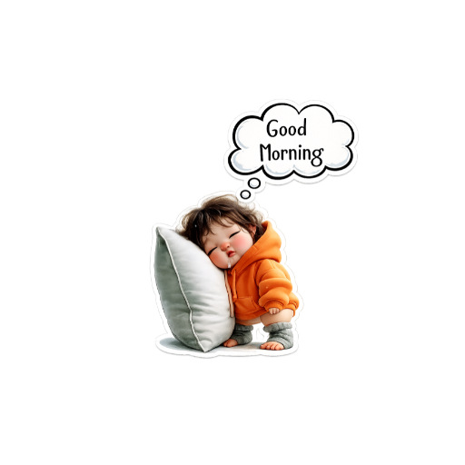 Cute sleepy baby Good Morning sticker with pillow