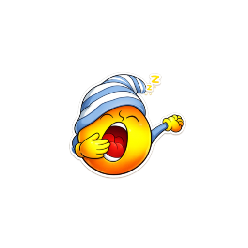 Cute sleepy yawning emoji sticker wearing a blue striped nightcap