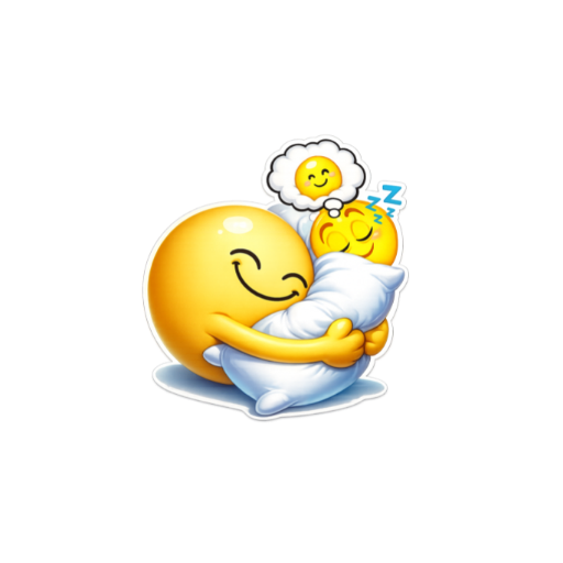 Cute smiling emoji hugging a pillow