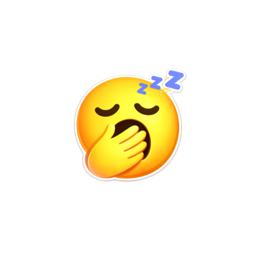Cute yawning emoji sticker with blue ZZZ symbols