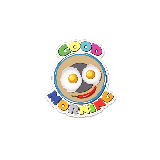 Funny Good Morning breakfast sticker with smiling eggs