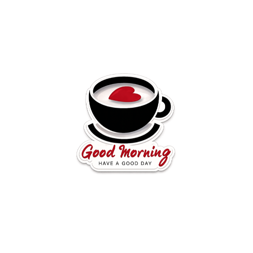 Good Morning coffee cup sticker with heart latte art