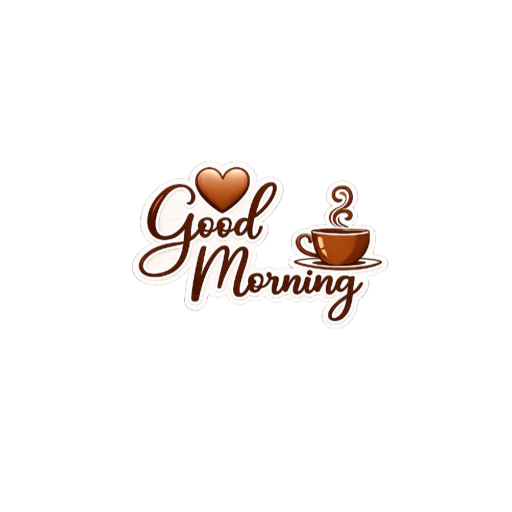 Good Morning coffee sticker with heart icon