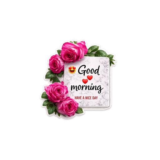 Good Morning sticker with pink roses