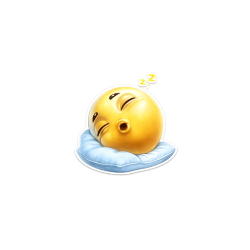 Peacefully sleeping emoji sticker on a blue pillow