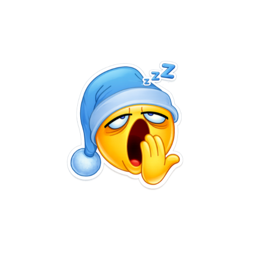Sleepy yawning emoji sticker wearing a blue nightcap