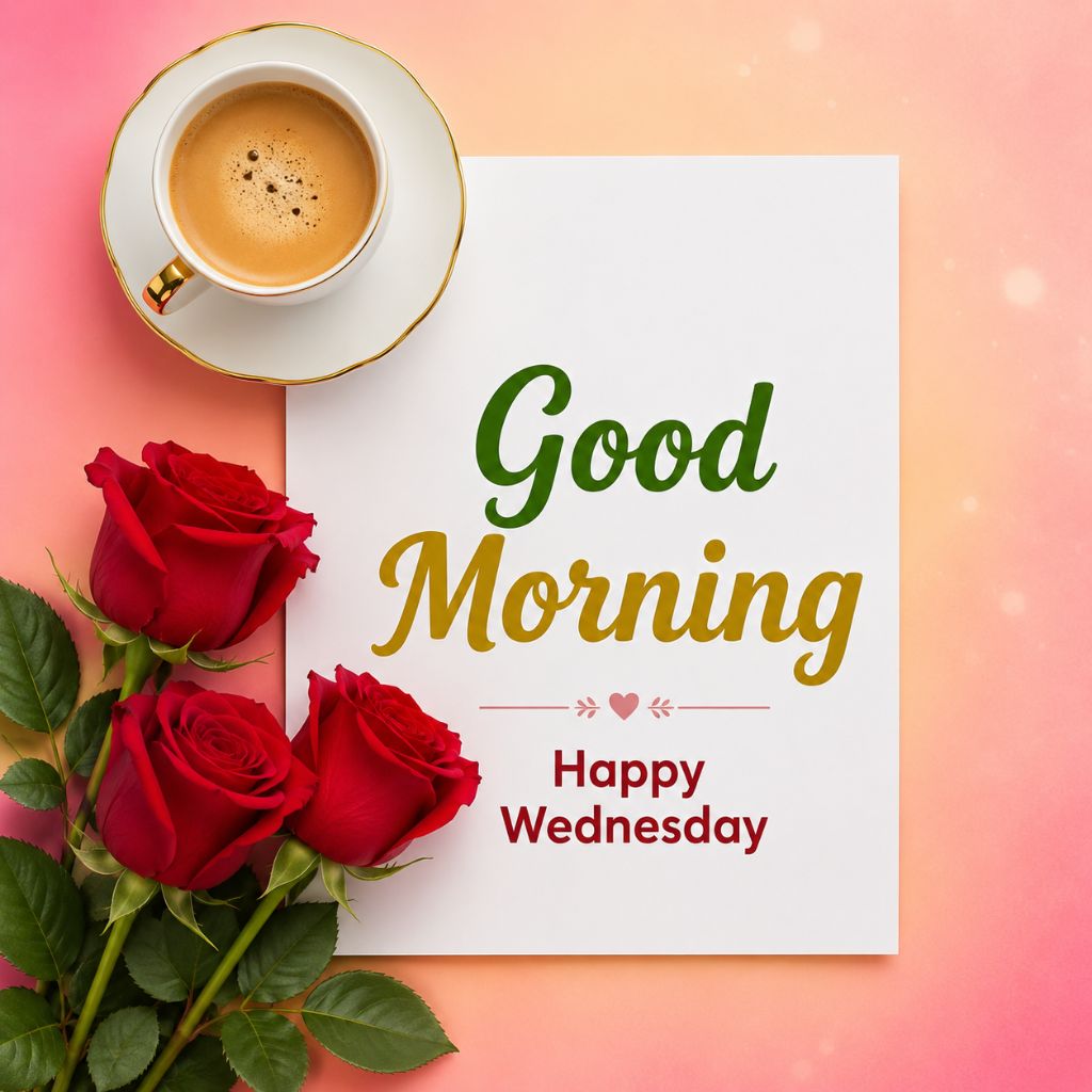 good morning happy wednesday Coffee Cup and Red Roses