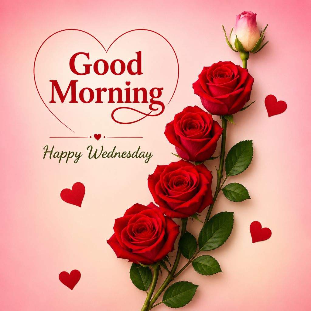 good morning happy wednesday images with fresh red roses