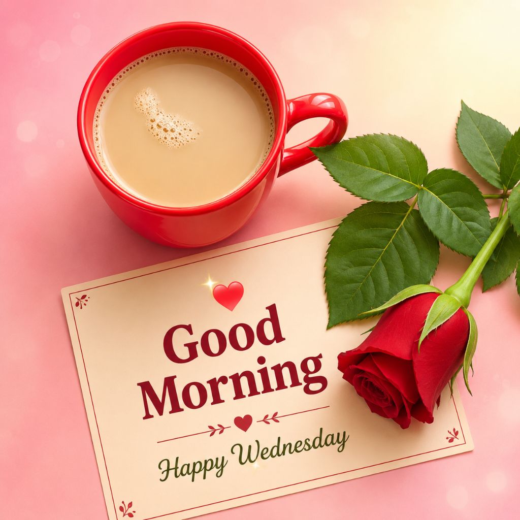good morning wednesday blessings Coffee Cup, Red Rose and Greeting Card