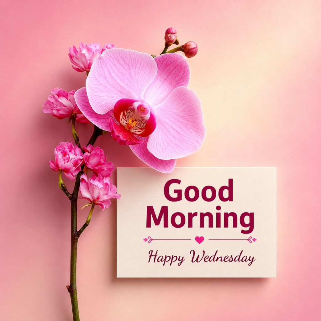 good morning wednesday blessings with Pink Orchid Greeting Card