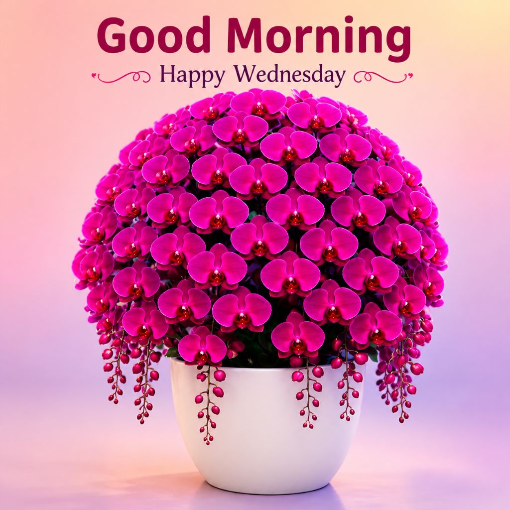 good morning wednesday images with a vibrant pink orchid flowers