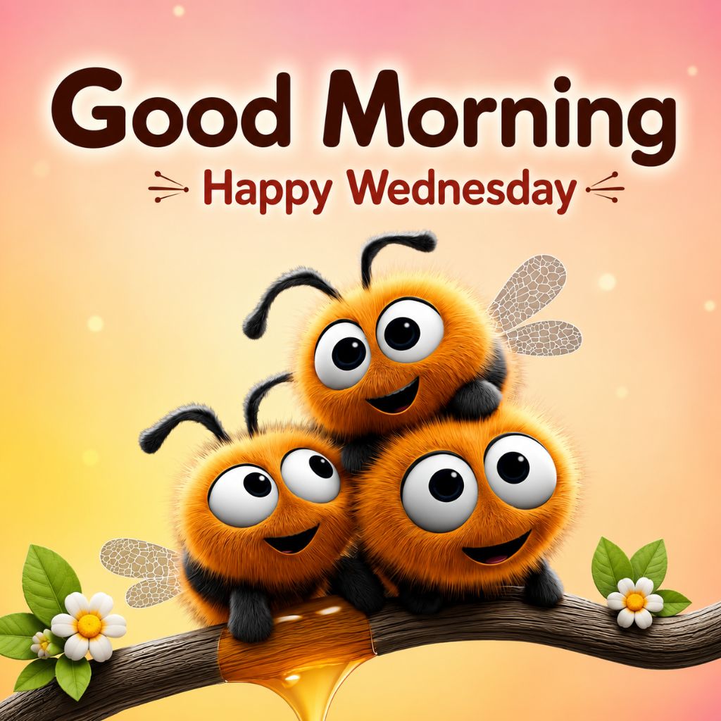 good wednesday morning blessings with three adorable cartoon bees