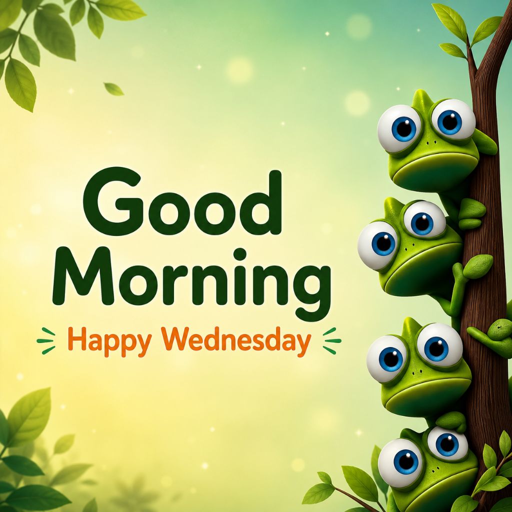 wednesday good morning with adorable cartoon frogs